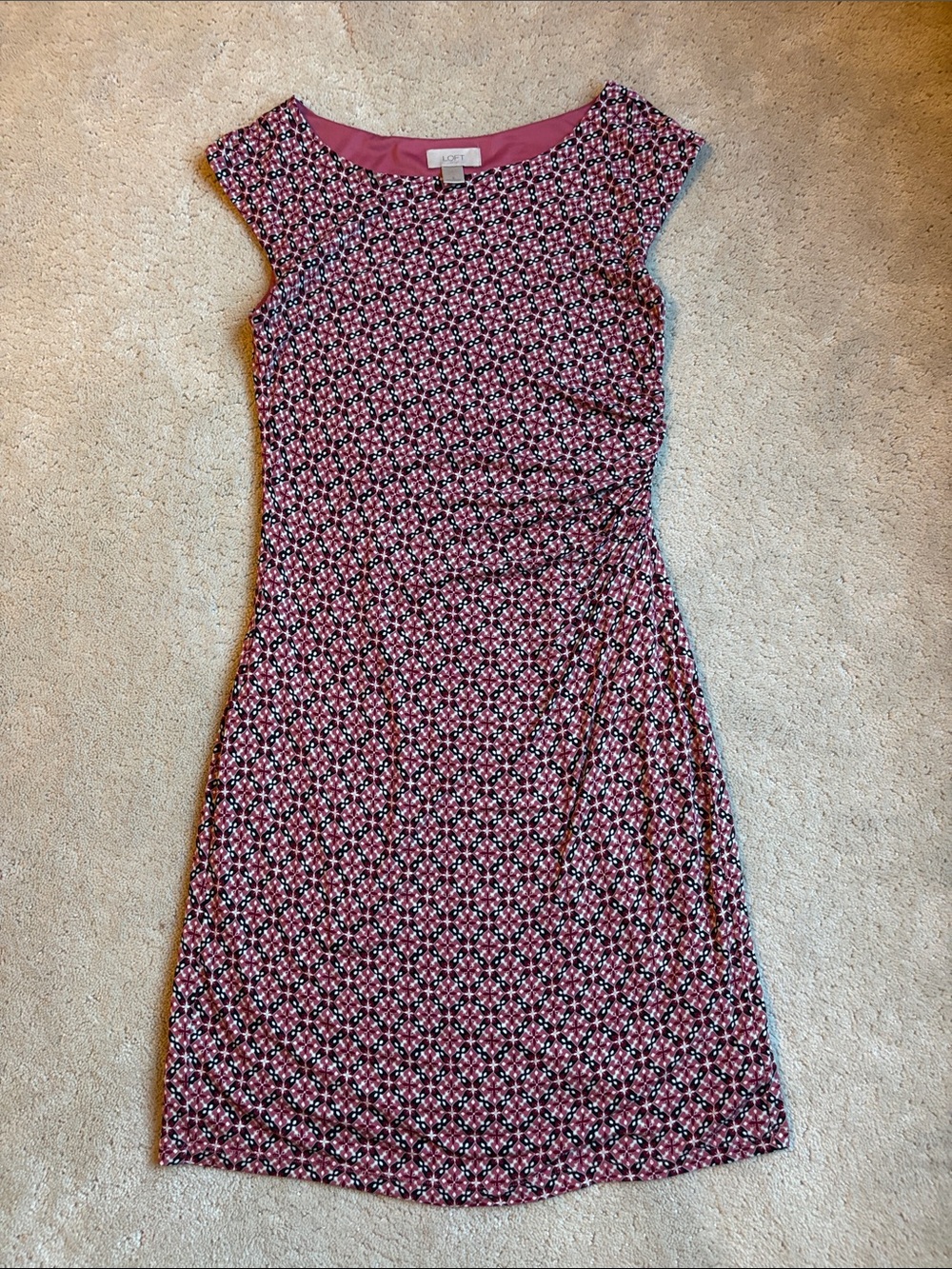 LOFT Rose Pink Geometric Cap-Sleeve Dress